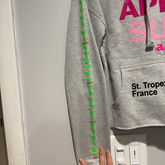 NEW Apres Surf Felpa Coco Beach Gray Pink Green Hoodie Size Medium - Picture 5 of 14